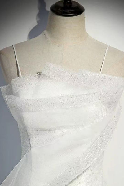 White Shiny Spaghetti Straps Mermaid Long Prom Dresses, Mermaid White Formal Dresses, White Evening Dresses