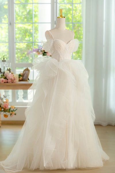 White Tulle Gorgeous Off Shoulder Long Prom Dresses, Off the Shoulder White Formal Dresses, White Evening Dresses WT1534