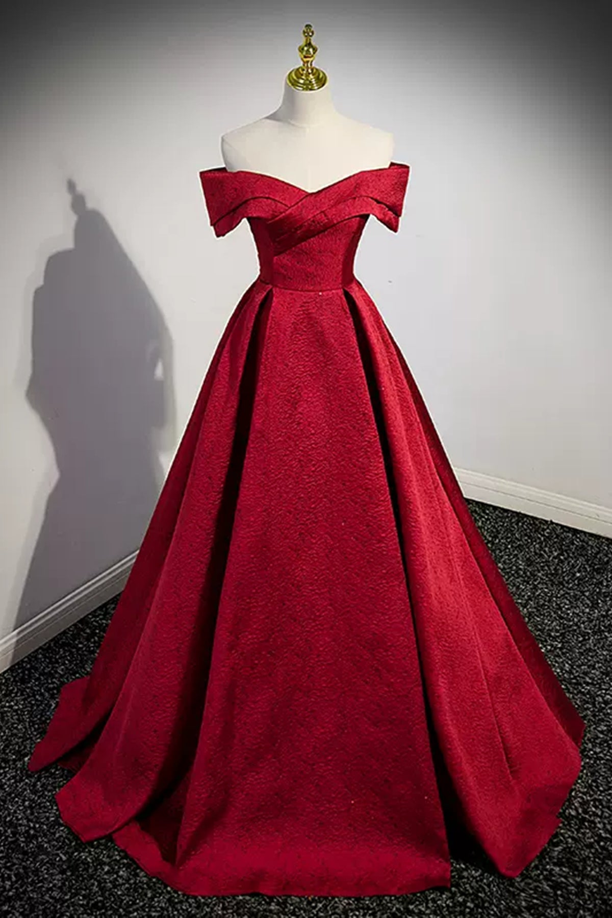 Wine Red Satin Off the Shoulder Long Prom Dresses, Off Shoulder Burgundy Formal Graduation Evening Dresses WT1242