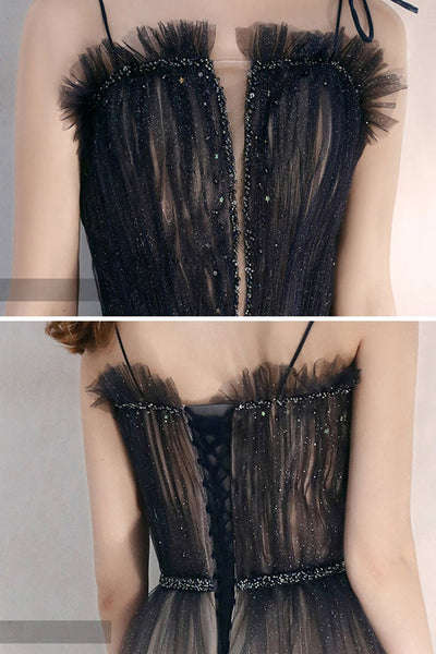 A Line Thin Straps Ombre Tulle Long Prom Dresses, Long Ombre Formal Graduation Evening Dresses