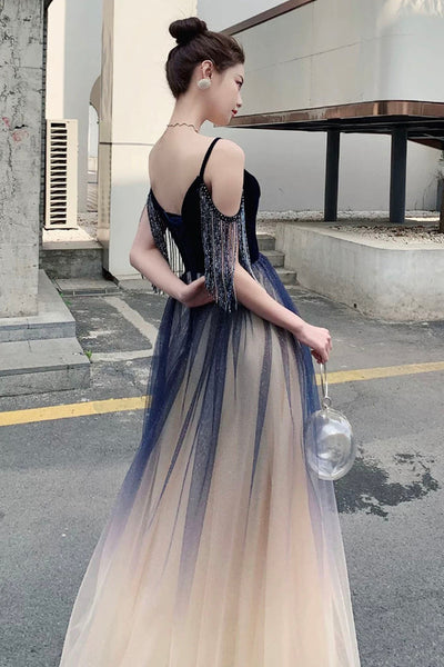 A Line V Neck Ombre Tulle Long Prom Dresses, Ombre Formal Graduation Evening Dresses WT1040