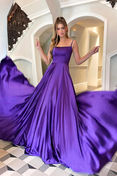 Backless Red/Green/Purple/Blue Satin Long Prom Dresses, Long Red/Green/Purple/Blue Formal Graduation Evening Dresses WT1033