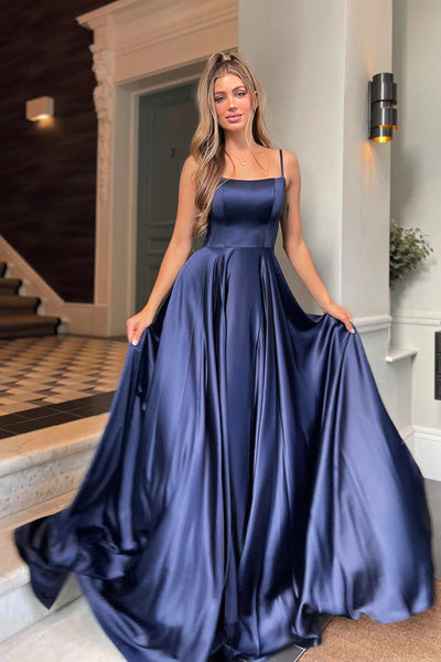 Backless Red/Green/Purple/Blue Satin Long Prom Dresses, Long Red/Green/Purple/Blue Formal Graduation Evening Dresses WT1033