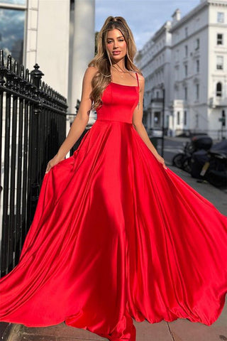 Backless Red/Green/Purple/Blue Satin Long Prom Dresses, Long Red/Green/Purple/Blue Formal Graduation Evening Dresses WT1033