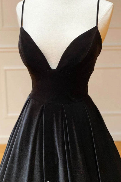 Black Velvet V Neck Backless Long Prom Dresses, V Neck Black Formal Dresses, Black Evening Dresses