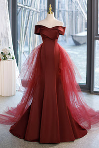 Burgundy Mermaid Off the Shoulder Prom Dresses Long, Mermaid Burgundy Formal Dresses, Wine Red Evening Dresses WT1224