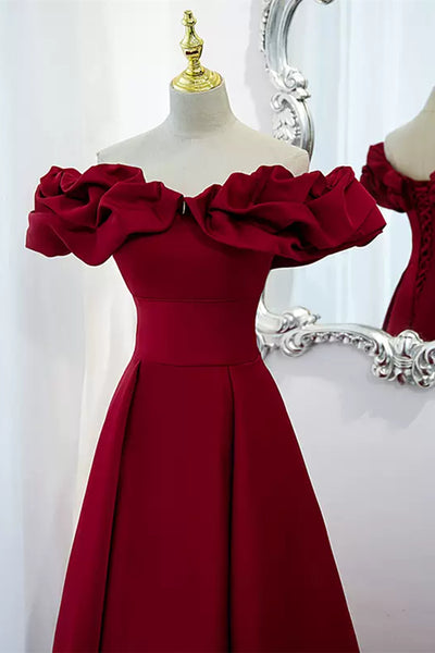 Burgundy Off the Shoulder Long Prom Dresses, Off Shoulder Formal Dresses, Burgundy Evening Dresses Long A1220