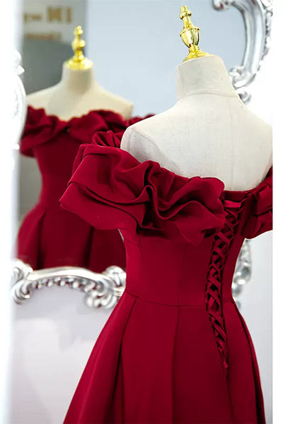 Burgundy Off the Shoulder Long Prom Dresses, Off Shoulder Formal Dresses, Burgundy Evening Dresses Long A1220