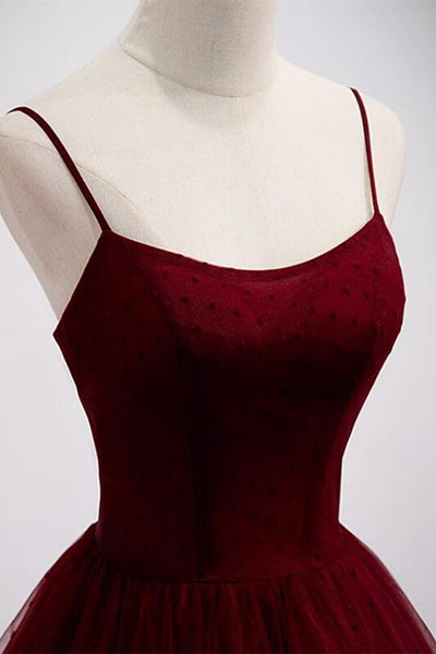 Burgundy Tulle A Line Long Prom Dresses, Long Wine Red Formal Graduation Evening Dresses WT1200