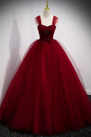 Burgundy Tulle Off the Shoulder Beaded Long Prom Dresses, Wine Red Formal Evening Dresses WT1215