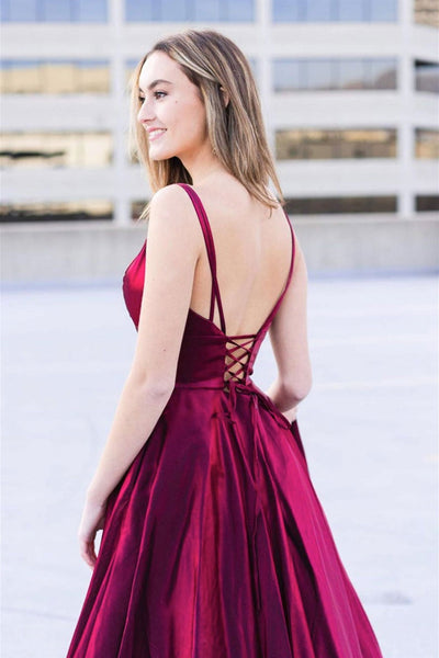 Burgundy Velvet V Neck Backless Long Prom Dresses, Burgundy Velvet Formal Dresses, V Neck Maroon Evening Dresses