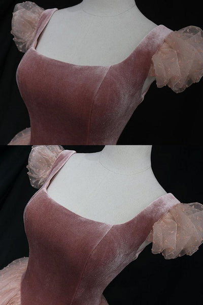 Cap Sleeves Pink Dot Short Prom Dresses, Short Pink Homecoming Dresses, Pink Formal Evening Dresses