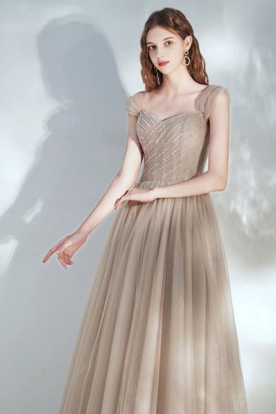 Champagne Tulle Elegant Long Prom Dresses, Champagne Formal Graduation Evening Dresses WT1120