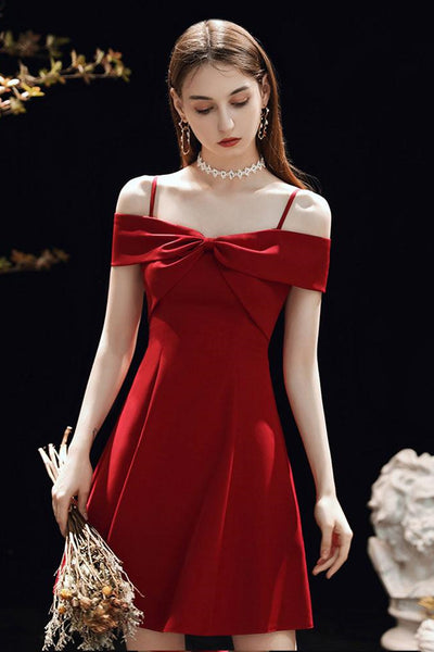 Cute Off Shoulder Burgundy Short Prom Dresses, Off the Shoulder Burgundy Homecoming Dresses, Burgundy Formal Evening Dresses