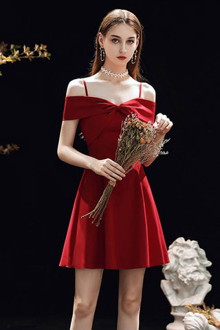 Cute Off Shoulder Burgundy Short Prom Dresses, Off the Shoulder Burgundy Homecoming Dresses, Burgundy Formal Evening Dresses