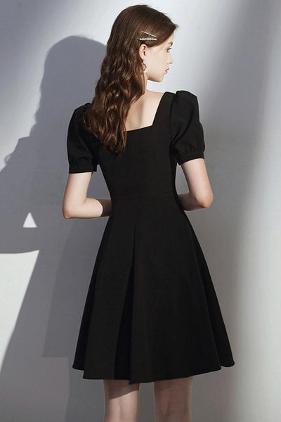 Cute Short Sleeves Black Prom Dresses, Short Black Homecoming Dresses, Black Formal Evening Dresses