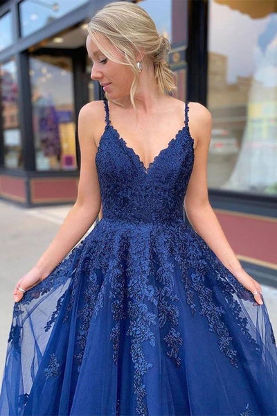 Dark Navy Blue Lace Prom Dresses, Dark Navy Blue Lace Formal Graduation Dresses