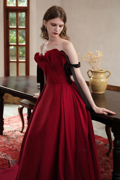 Elegant Burgundy Satin Long Prom Dresses, Long Burgundy Formal Evening Dresses WT1059