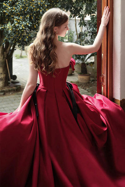 Elegant Burgundy Satin Long Prom Dresses, Long Burgundy Formal Evening Dresses WT1059