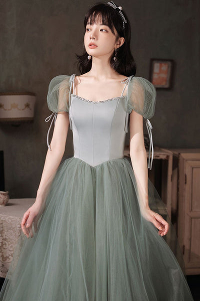 Elegant Green Tulle Long Prom Dresses, Long Green Formal Graduation Evening Dresses