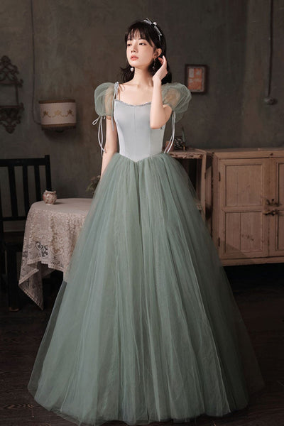 Elegant Green Tulle Long Prom Dresses, Long Green Formal Graduation Evening Dresses