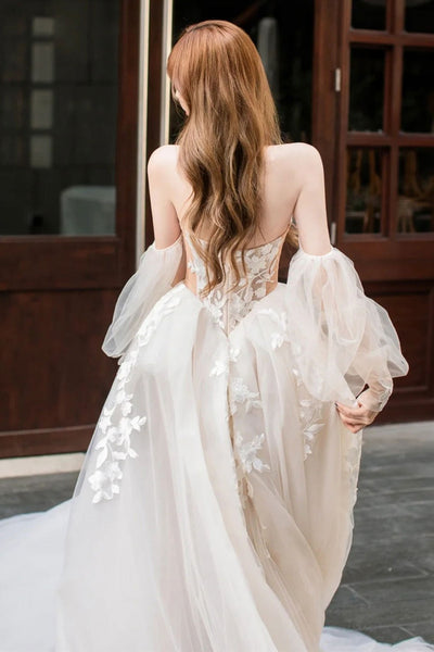 Elegant Open Back Champagne Lace Long Prom Dresses, Strapless Champagne Lace Formal Evening Dresses