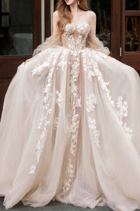 Elegant Open Back Champagne Lace Long Prom Dresses, Strapless Champagne Lace Formal Evening Dresses
