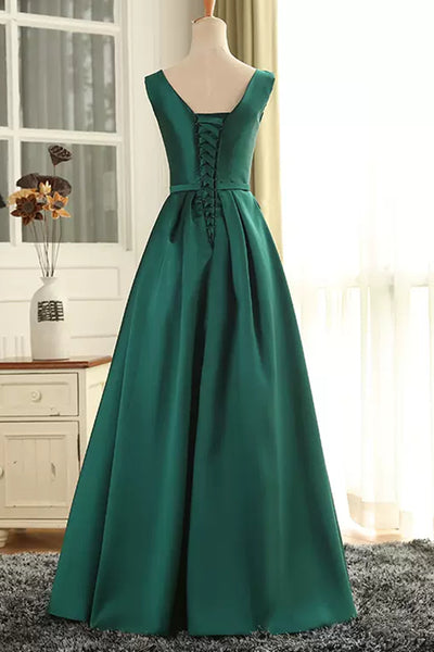 Emerald Green/Red Satin A Line Long Prom Dresses, Long Emerald Green/Red Formal Graduation Evening Dresses WT1203