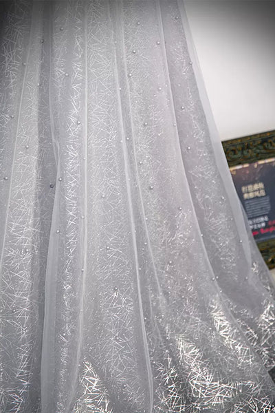 Gray Lace Shiny Off the Shoulder Beaded Long Prom Dresses, Beaded Gray Formal Graduation Evening Dresses WT1217
