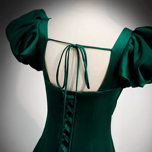 Green Satin Cap Sleeves Long Prom Dresses, Long Green Formal Graduation Evening Dresses WT1218