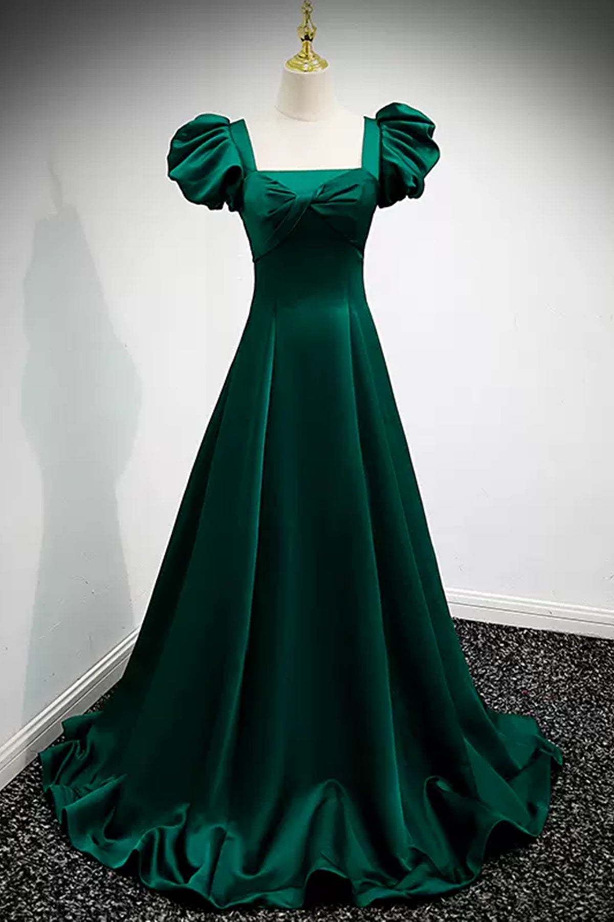 Green Satin Cap Sleeves Long Prom Dresses, Long Green Formal Graduation Evening Dresses WT1218