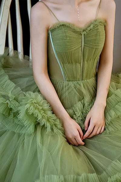 Green Tulle Sweetheart Neck Layered Long Prom Dresses, Long Green Formal Evening Dresses, Ball Gown WT1187