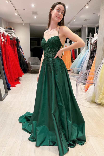Green V Neck Backless Lace Long Prom Dresses, Green Lace Formal Dresses, Long Green Evening Dresses WT1154