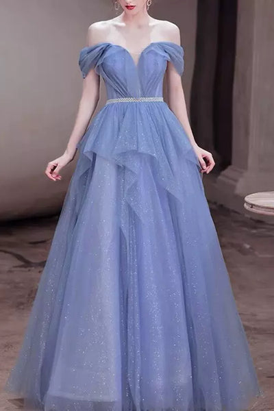 Light Purple Tulle V Neck Long Prom Dresses with Belt, Light Purple Formal Dresses, Evening Dresses WT1192