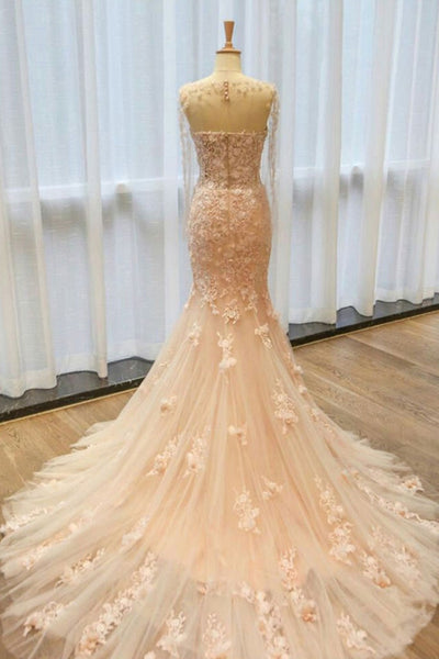 Mermaid Pink Lace Floral Long Prom Dresses, Mermaid Pink Formal Dresses, Pink Lace Evening Dresses