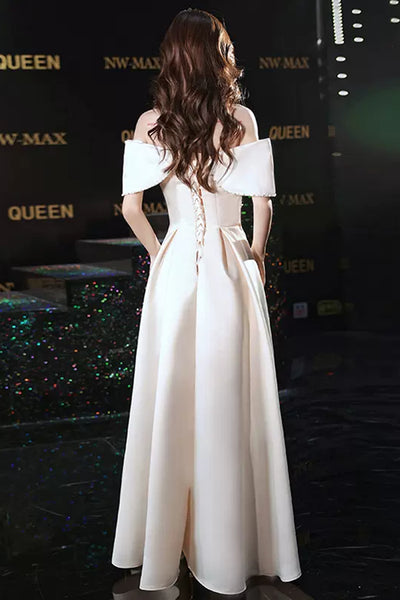 Off Shoulder Beaded Champagne Long Prom Dresses, Champagne Formal Graduation Evening Dresses WT1001