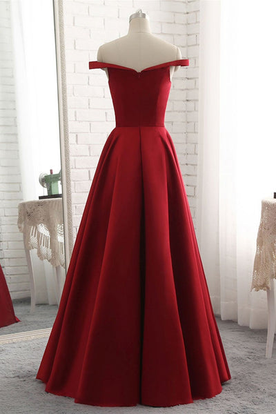 Off Shoulder Burgundy Satin Long Prom Dresses, Off the Shoulder Burgundy Formal Dresses, Burgundy Evening Dresses