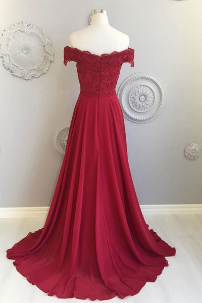 Off Shoulder Burgundy lace Long Prom Dresses, Off the Shoulder Burgundy Formal Dresses, Burgundy Lace Evening Dresses