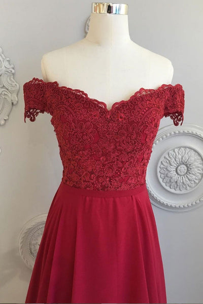 Off Shoulder Burgundy lace Long Prom Dresses, Off the Shoulder Burgundy Formal Dresses, Burgundy Lace Evening Dresses