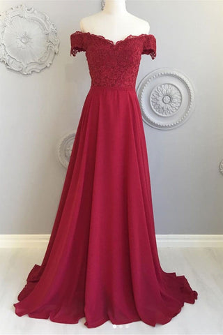 Off Shoulder Burgundy lace Long Prom Dresses, Off the Shoulder Burgundy Formal Dresses, Burgundy Lace Evening Dresses