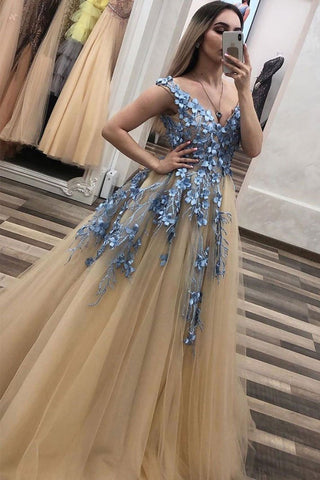 Off Shoulder Champagne Lace Long Prom Dresses, Champagne Lace Formal Dresses, Champagne Evening Dresses