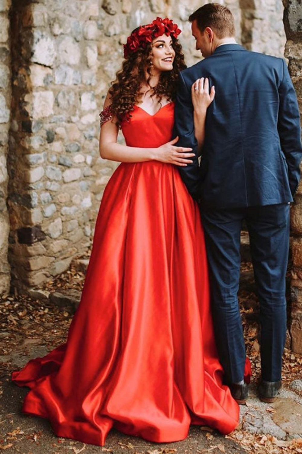 Off Shoulder Red Satin Long Prom Dresses, Off the Shoulder Red Formal Dresses, Red Evening Dresses