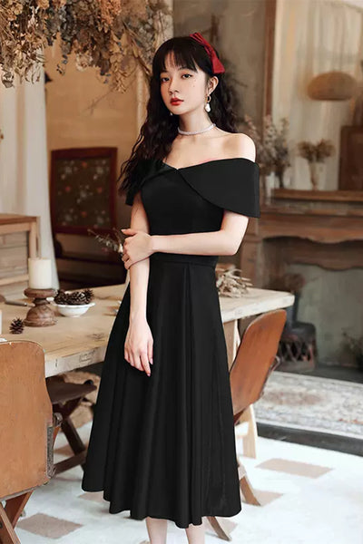 Off Shoulder Short Black Prom Dresses, Off the Shoulder Black Homecoming Dresses, Black Formal Graduation Evening Dresses WT1006