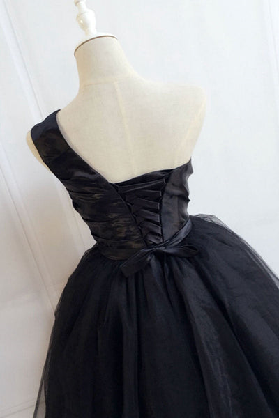 One Shoulder Black Tulle Short Prom Dresses, Short Black Homecoming Dresses, Black Formal Evening Dresses