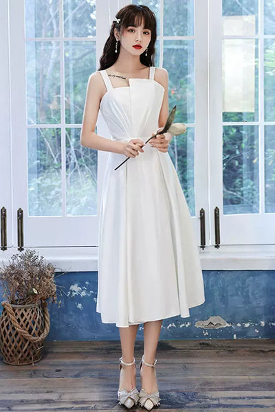 Princess A Line Spaghetti Straps Short White Prom Homecoming Dresses, White Formal Graduation Evening Dresses WT1005