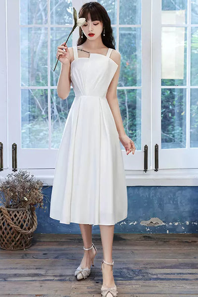 Princess A Line Spaghetti Straps Short White Prom Homecoming Dresses, White Formal Graduation Evening Dresses WT1005