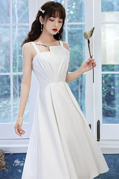 Princess A Line Spaghetti Straps Short White Prom Homecoming Dresses, White Formal Graduation Evening Dresses WT1005