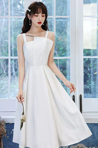 Princess A Line Spaghetti Straps Short White Prom Homecoming Dresses, White Formal Graduation Evening Dresses WT1005