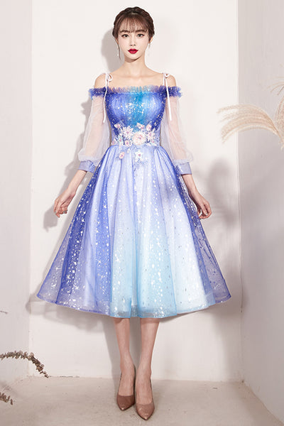 Princess Long Sleeves Floral Lace Tulle Short Prom Homecoming Dresses, Short Floral Formal Graduation Evening Dresses WT1007