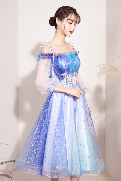 Princess Long Sleeves Floral Lace Tulle Short Prom Homecoming Dresses, Short Floral Formal Graduation Evening Dresses WT1007